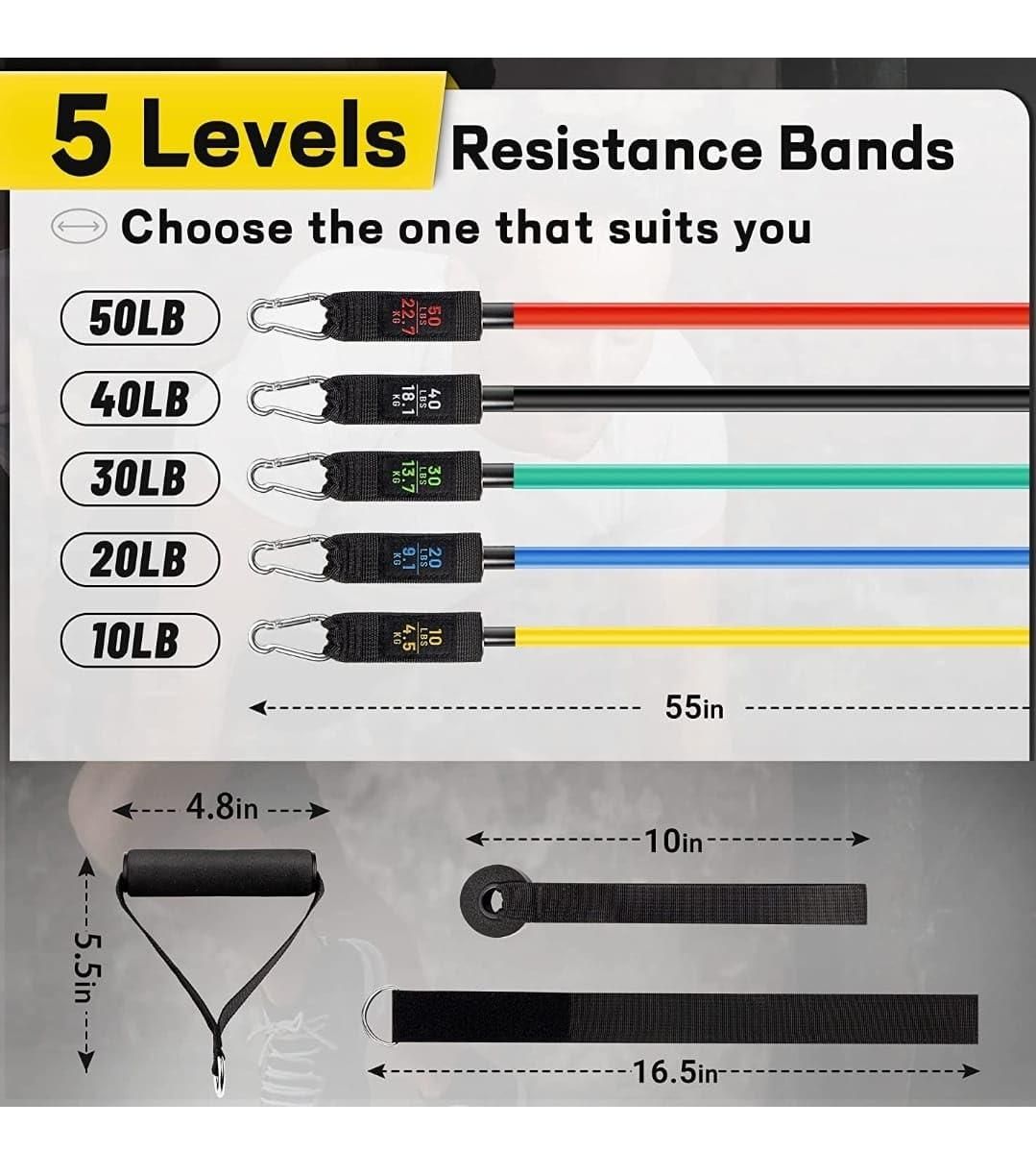 Premium 5-Level Resistance Bands Set - Heavy Duty Workout Bands for Strength Training & Home Gym