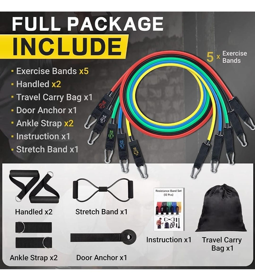 Premium 5-Level Resistance Bands Set - Heavy Duty Workout Bands for Strength Training & Home Gym